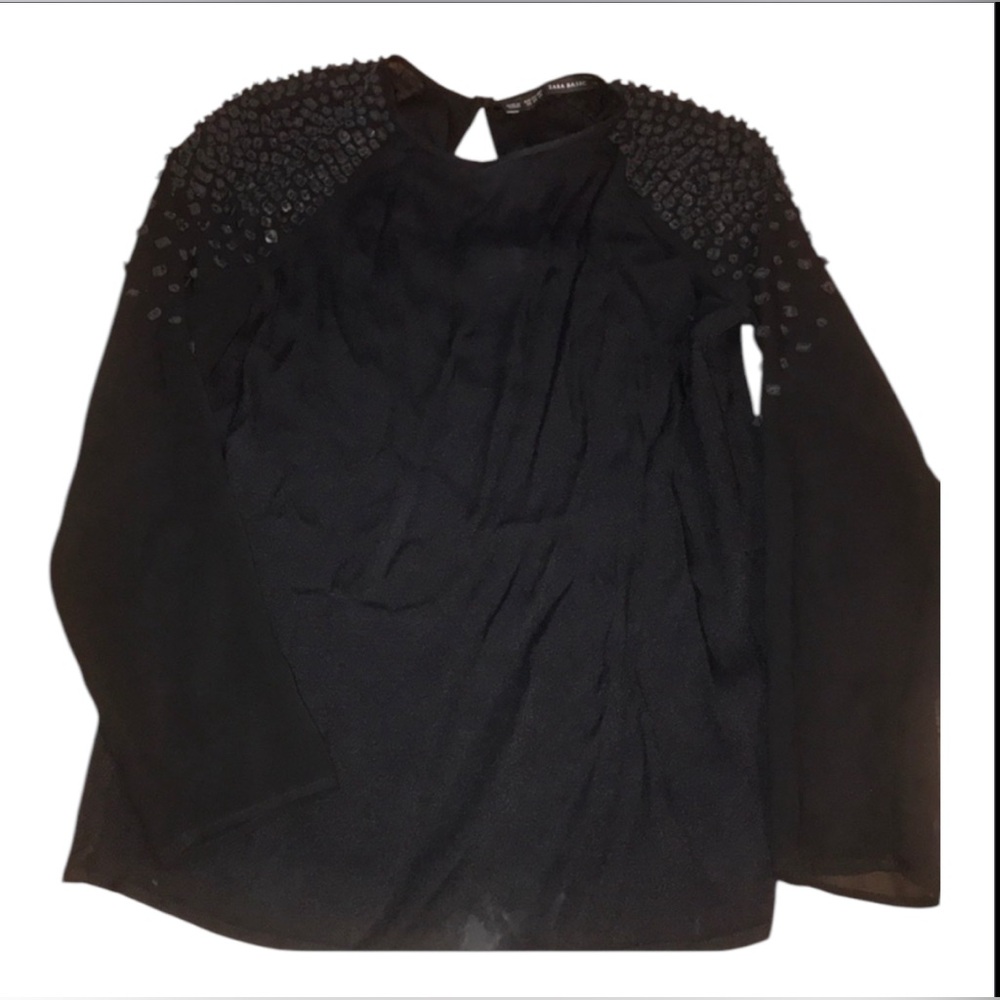 ZARA Shoulder Beaded Black transparent Long Sleeves